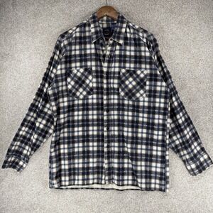 Saugatuck Drygoods Company Shirt L‎ Blue Plaid Heavy Flannel Lumber Jack Casual